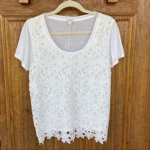 J. Crew | White Lace Short Sleeve Top, size medium